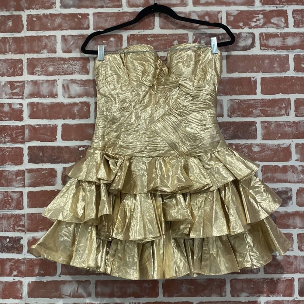 Jovani Womens Gold Sweetheart Ruffle Cocktail Fit and Flare Mini Dress Size 8